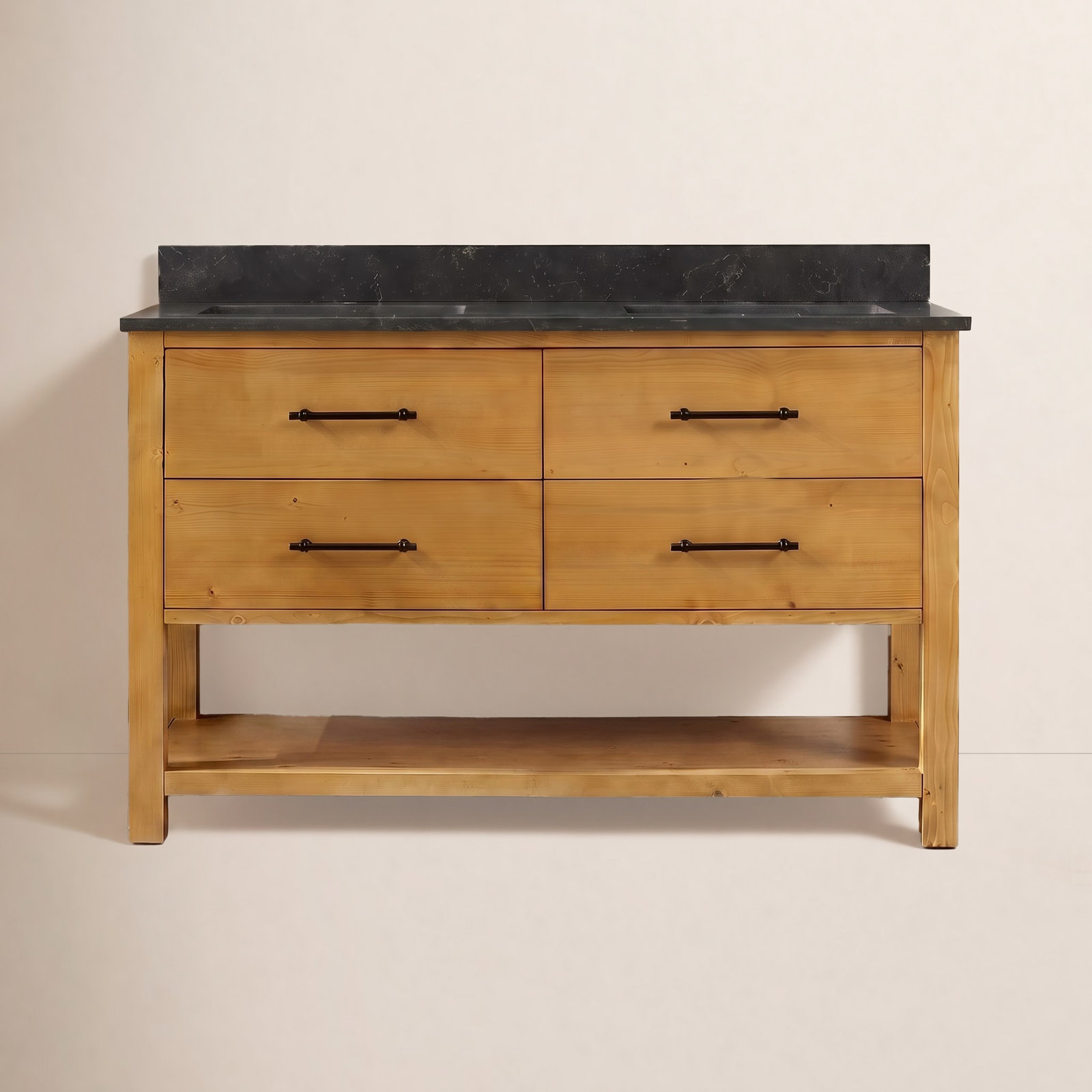 Keri 54'' Double Bathroom Vanity, Natural/Antique Black