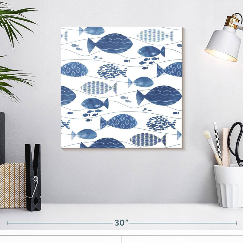 Ashelle Abstract Blue Fish, 16" H x 16" W