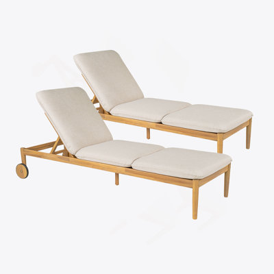 Outdoor Chaise Lounge With Wheels, Acacia Wood Frame(Set Of 2)