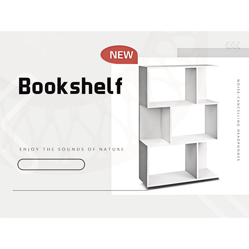Bibliothèque simple à trois couches avec rangement à plusieurs niveaux, idéale pour les petits espaces organisés et élégants.
