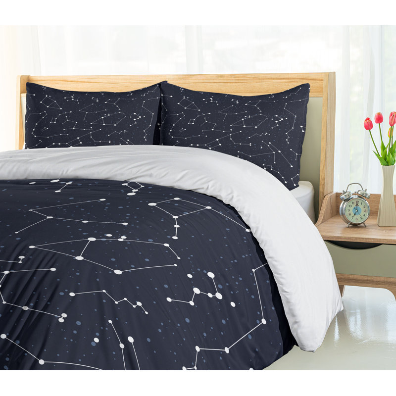 Queen Blue Constellation Microfiber Duvet Cover Set