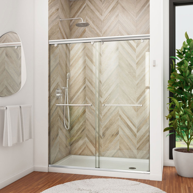 Charisma 60" x 78.75" Rectangle Bypass Sliding Shower Door with Base Included, Chrome/White, Right Hand Drain