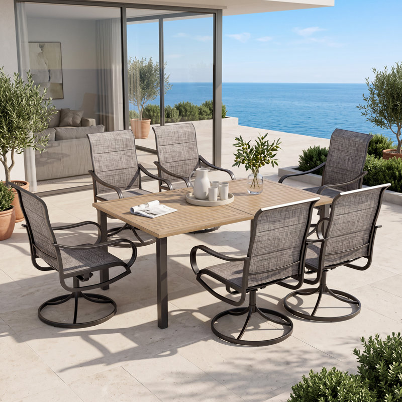 Emy 6 - Person Patio Dining Set with Rectangular Table, Padded