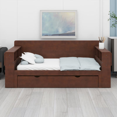 Lit de jour avec bureau amovible, tiroirs de rangement et table d'appoint hydraulique