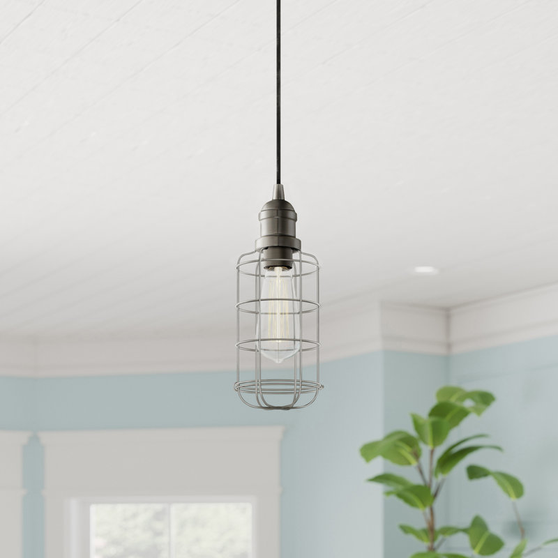 Luminaire suspendu cylindrique à 1 lumière Manston, Nickel satiné