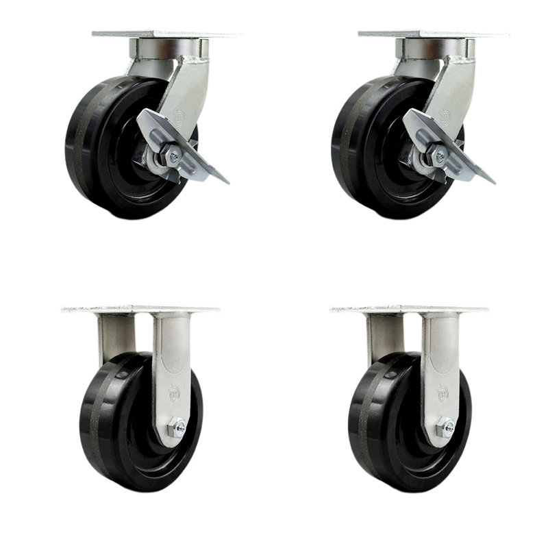 Ensemble de roulettes pivotantes extra-robustes avec roulettes phénoliques 2 freins 2 rigides SCC
