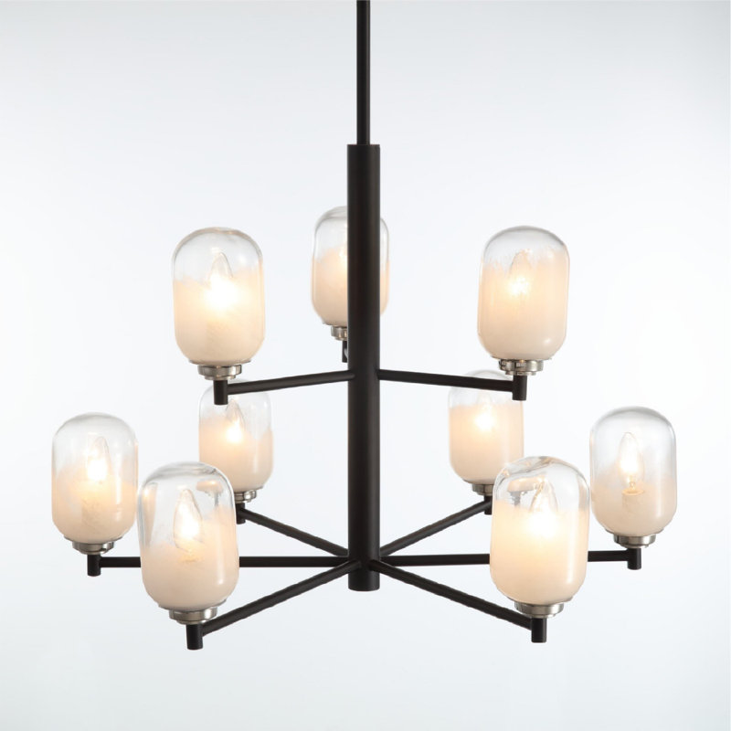 VidaLite Seren 9-Light Matte Black Chandelier With Handmade Glass Shades  Round Modern Style Pendant Chandelier Light with Rotatable Arms, Adjustable Hanging Length, Sloped Ceiling Adaptable