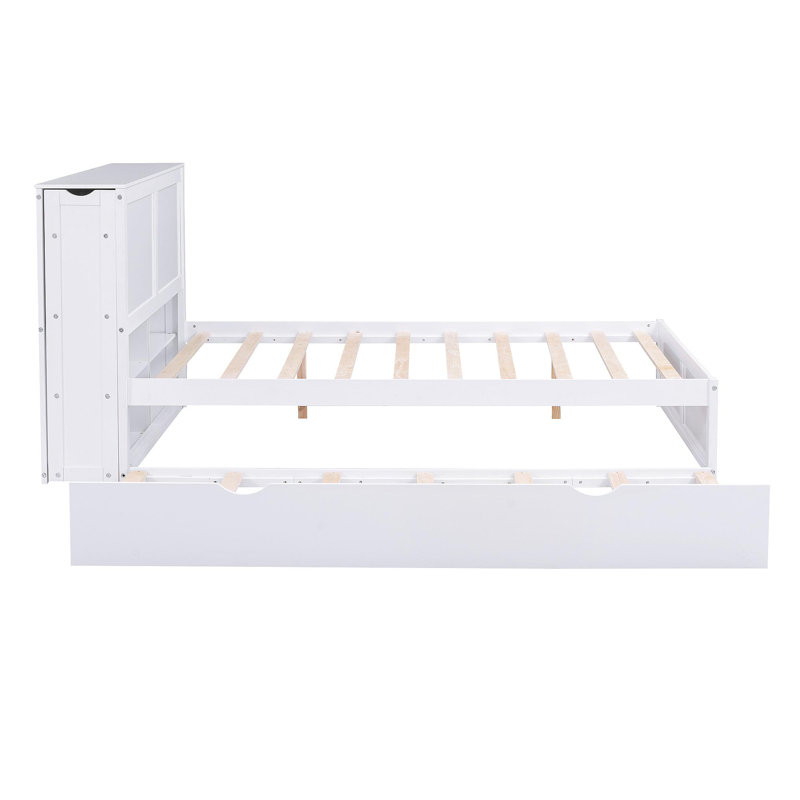 Lit plateforme double avec tablettes coulissantes et lit gigogne simple