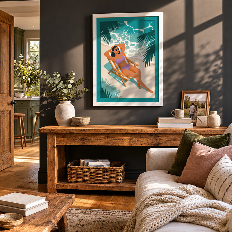 Poolside Repose Tropical - Framed Print, A1 - 84.1 x 59.4 cm, White