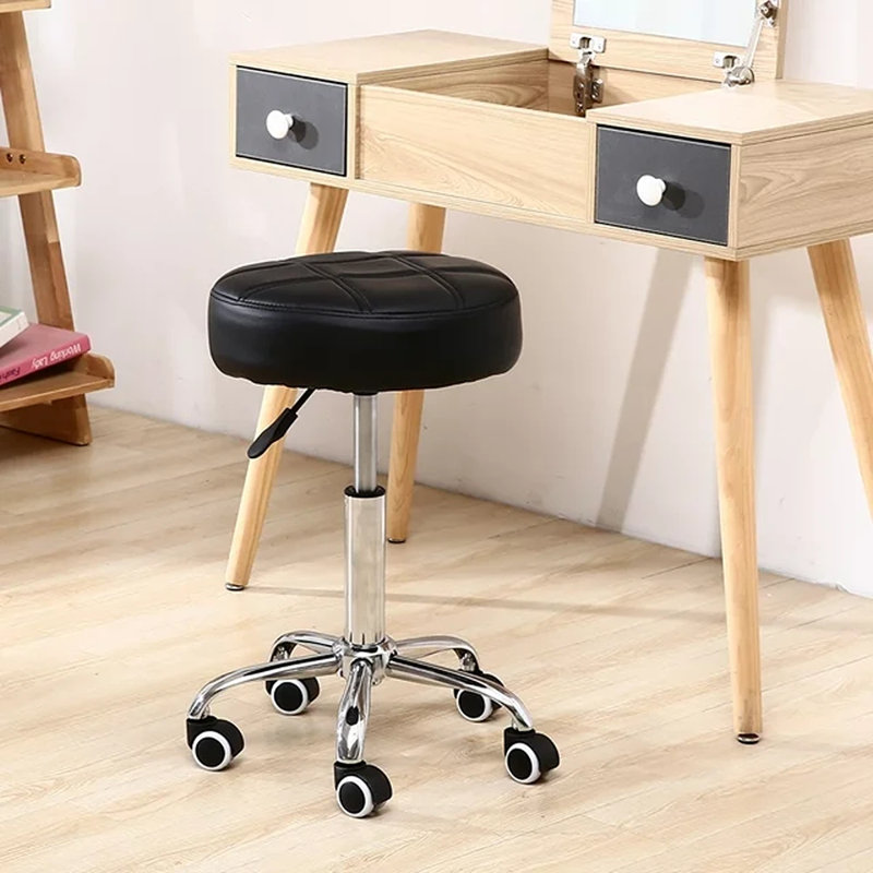 Tabouret pivotant rond à hauteur réglable avec roulettes pour le travail de bureau, Noir
