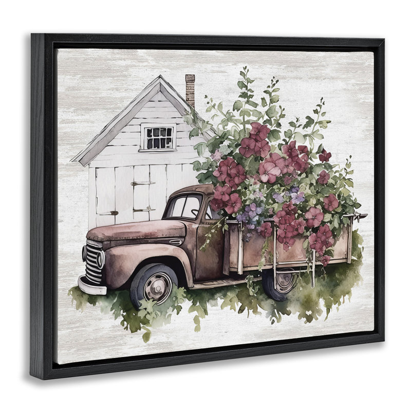 Art mural bourgogne encadré par camion, Cadre flottant noir de jais, H 17 po x l 21 po