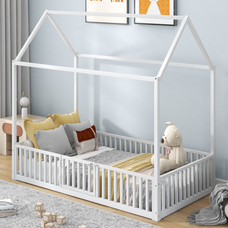 Metal House-Shaped Canopy Bed, White, Full