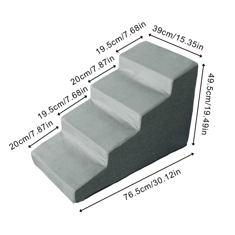 Escalier anti-dérapant pour chien en mousse souple, H 19,5 po x l 15,5 po x P 30 po
