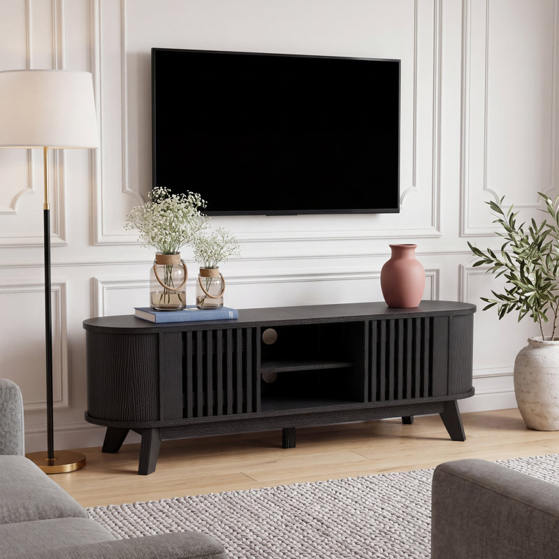 Meuble télé 63 po avec rangement et tablettes Jocelyn, Noir