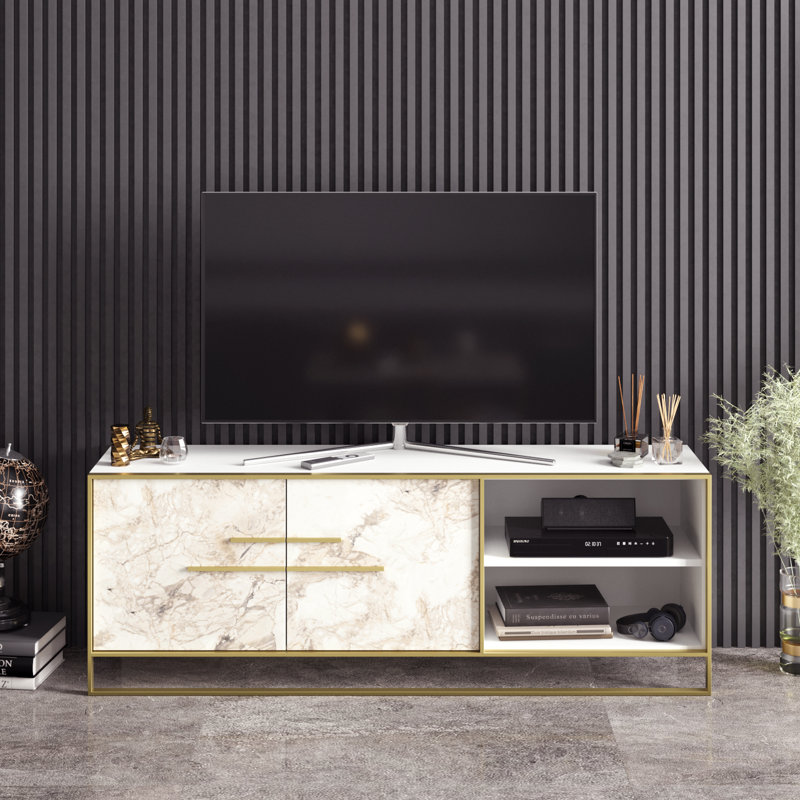 Polka Modern TV Stand TV Unit for TVs up to 70", White/Gold