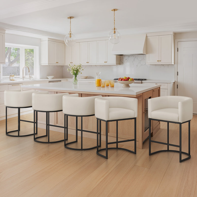 Tabouret de comptoir rembourré 26 "avec structure et dossier en métal pour îlot de cuisine Jessica Modern, Black