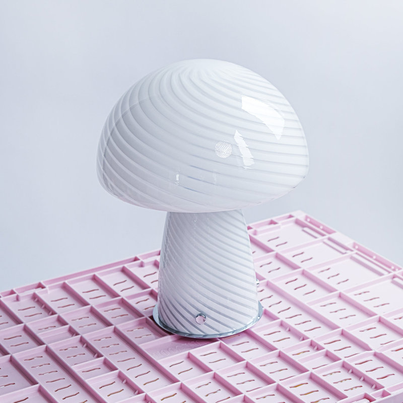 Glass Mushroom Table Lamp, Large Close Top, Butter, White