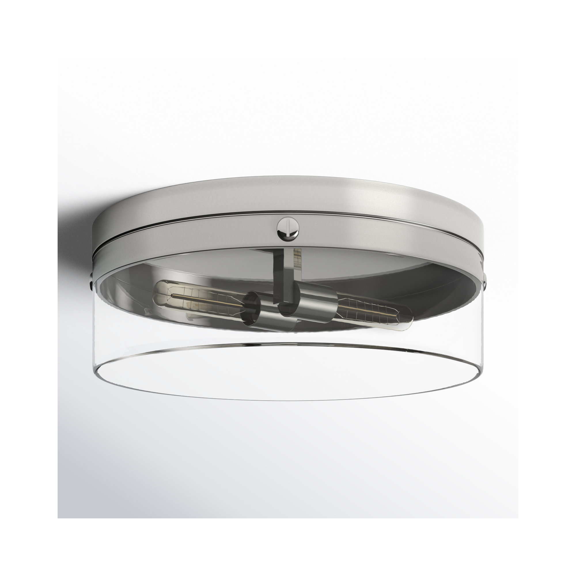 2 Light Glass Flush Mount, Polished Nickel
