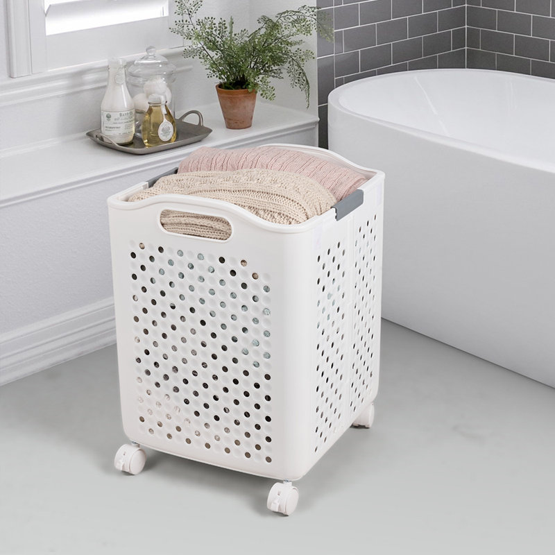 Plastic Laundry Basket with Handles, 47cm H x 36.5cm W x 33.2cm D, White