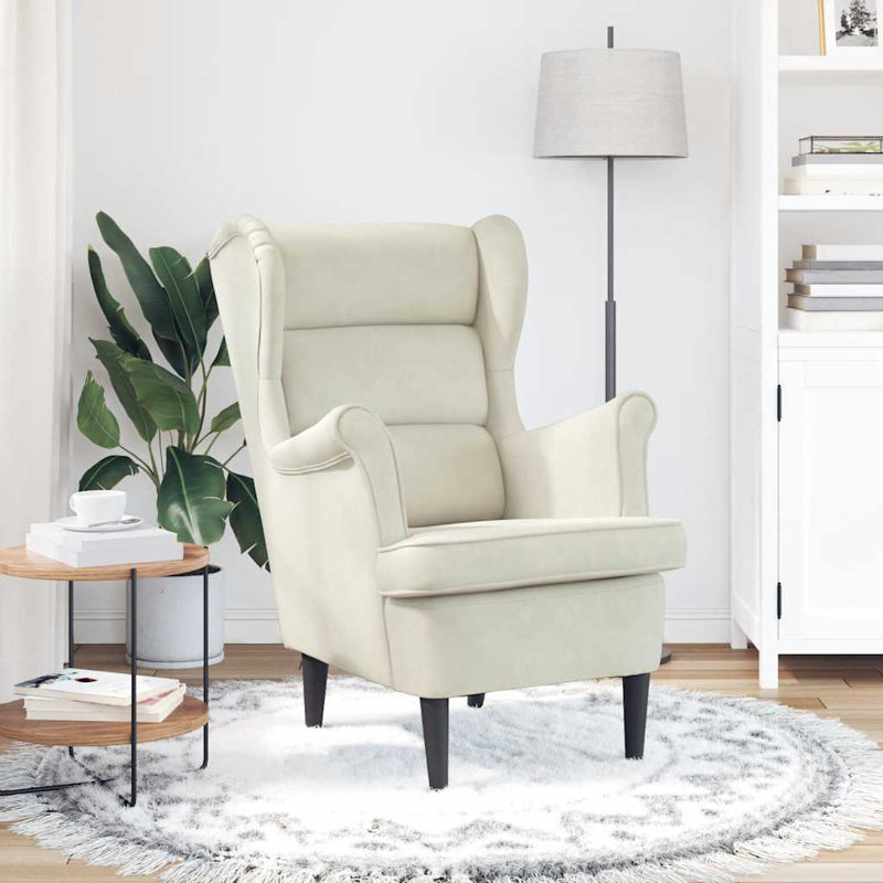 Aristokles Upholstered Wingback Chair, Cream White Polyester