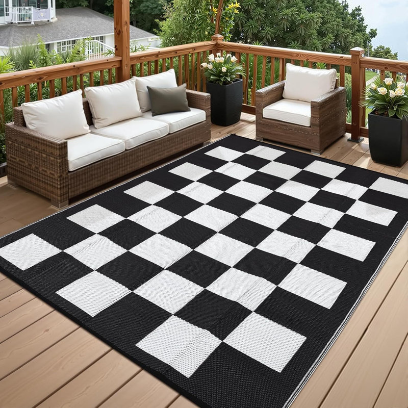  Tapis d'extérieur imperméable 8 x 10 pi / 9 x 12 pi / 10 x 14 pi, grand tapis de paille réversible en plastique, tapis de camping extérieur pliable à motif géométrique moderne pour pique-nique, cour arrière, terrasse