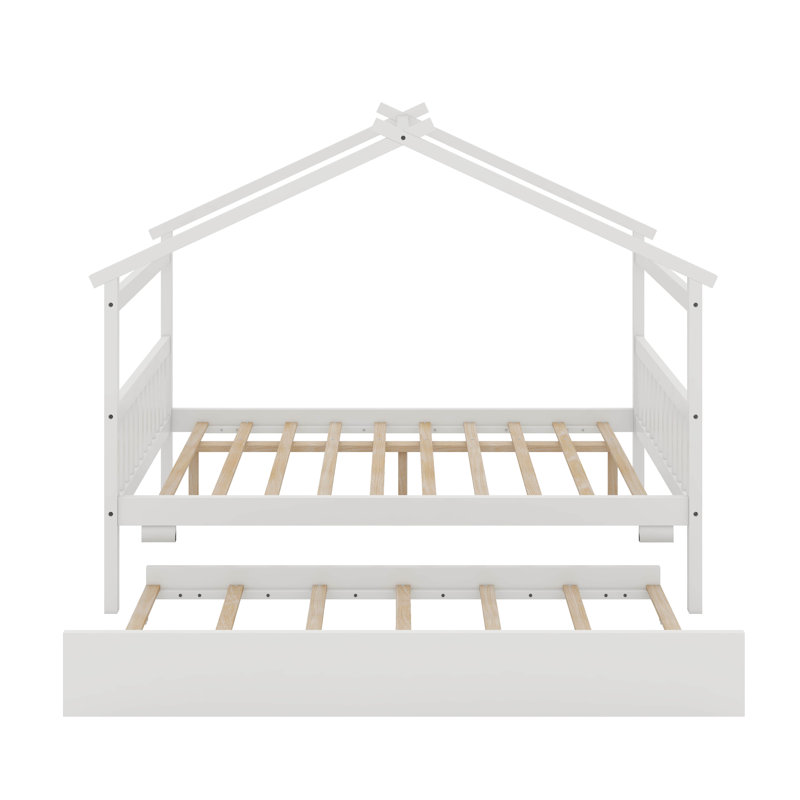 Lit double en bois avec lit gigogne, Double, Blanc