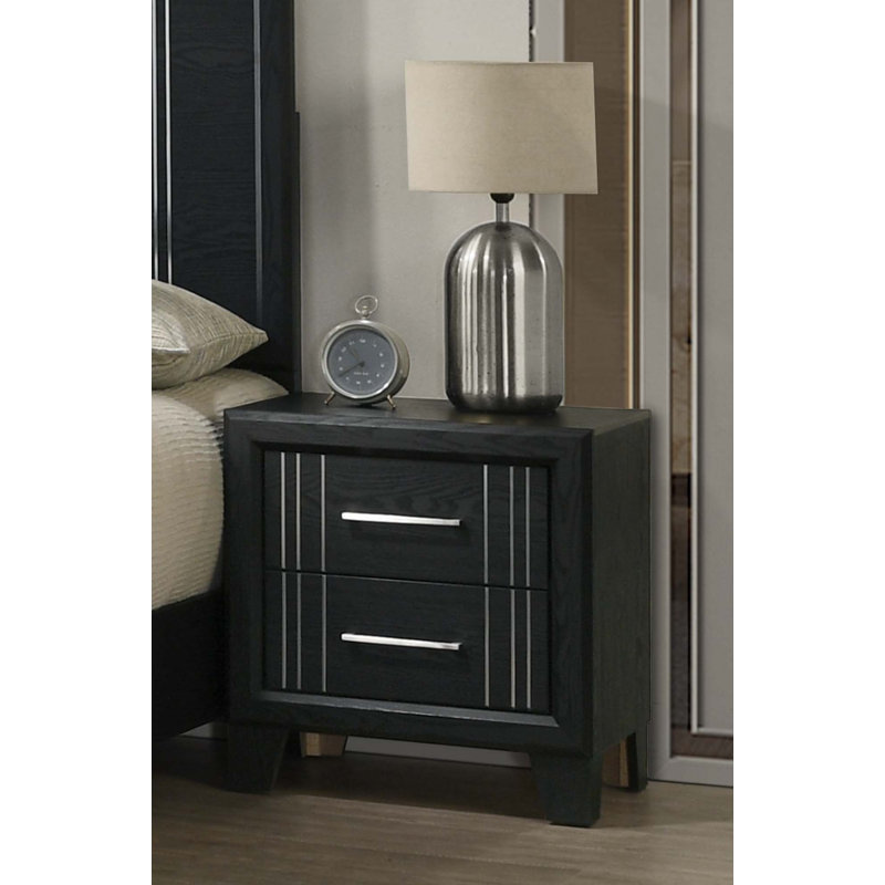 Table de chevet contemporaine à 2 tiroirs 1Pc, Gris anthracite
