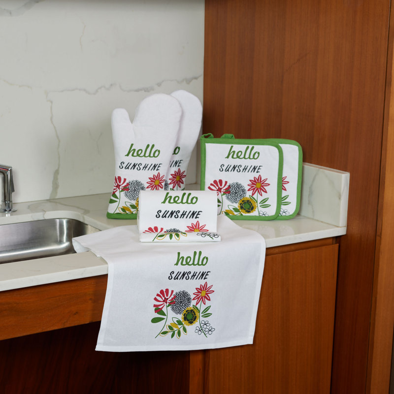 Ensemble de serviettes de cuisine, porte-casseroles et gant de cuisine Hello Sunshine