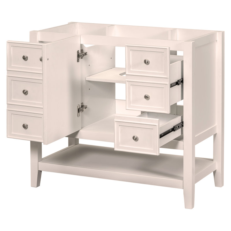 Meuble-lavabo 36 po sans lavabo, base d'armoire seulement, une armoire et trois tiroirs, Blanc