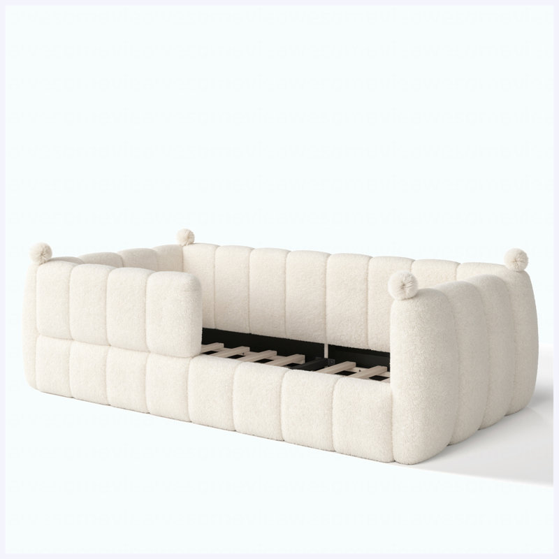 Lit simple tapissier pour enfant Montessori, Beige