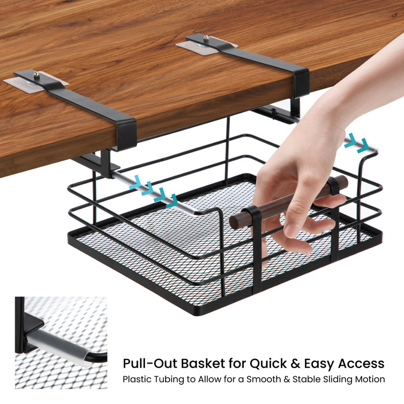 17" Black Steel Mesh Under Shelf Pull-Out Drawer Organizer