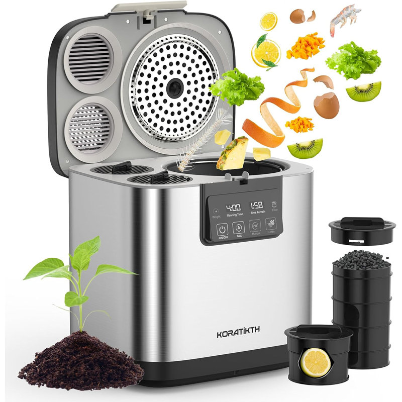 4L Electric Composter for Kitchen: Indoor Smart Quick Composting Machine with LED Timer Display