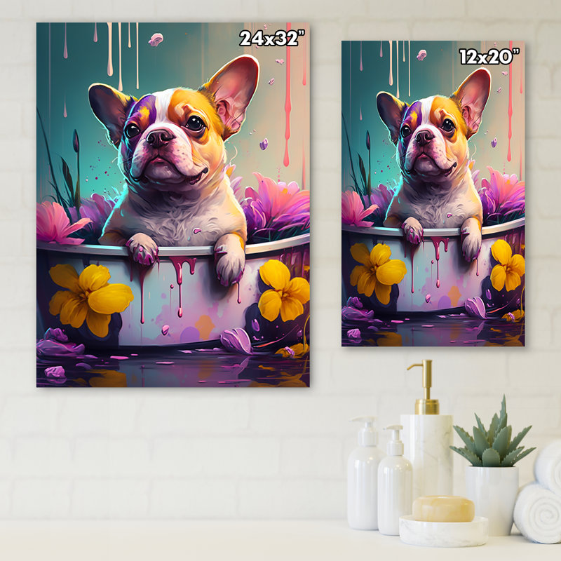 Drôle de chien dans la baignoire I - impression sur toile tendue