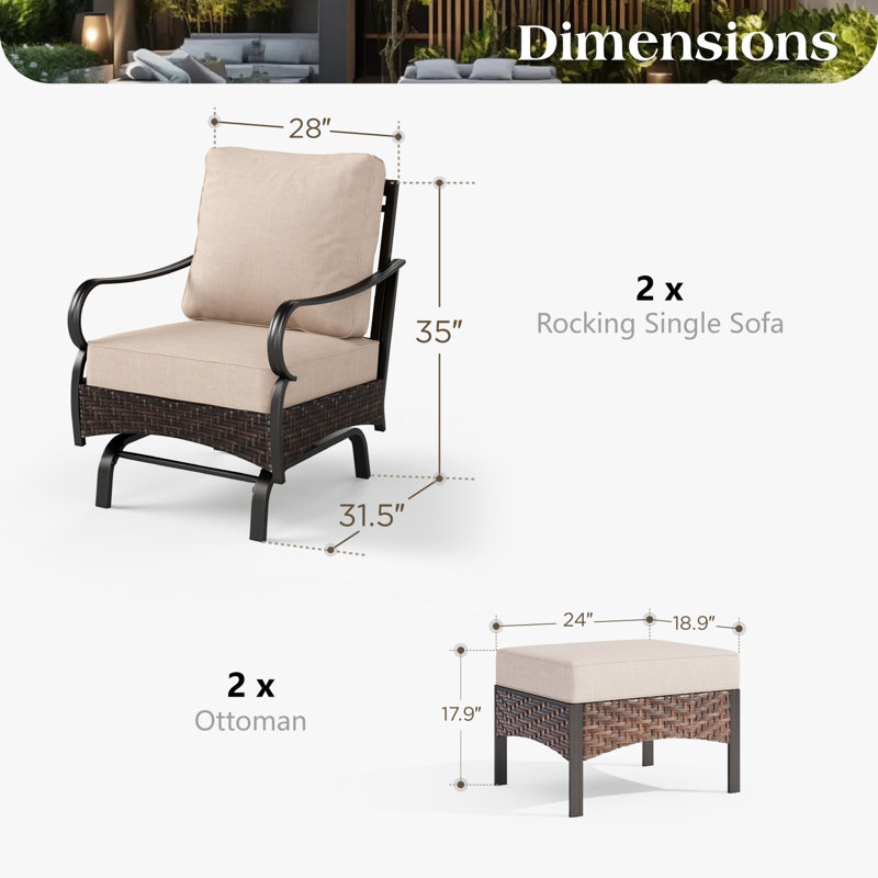 Sherborn Rocking Patio Chair with Cushions and Ottoman