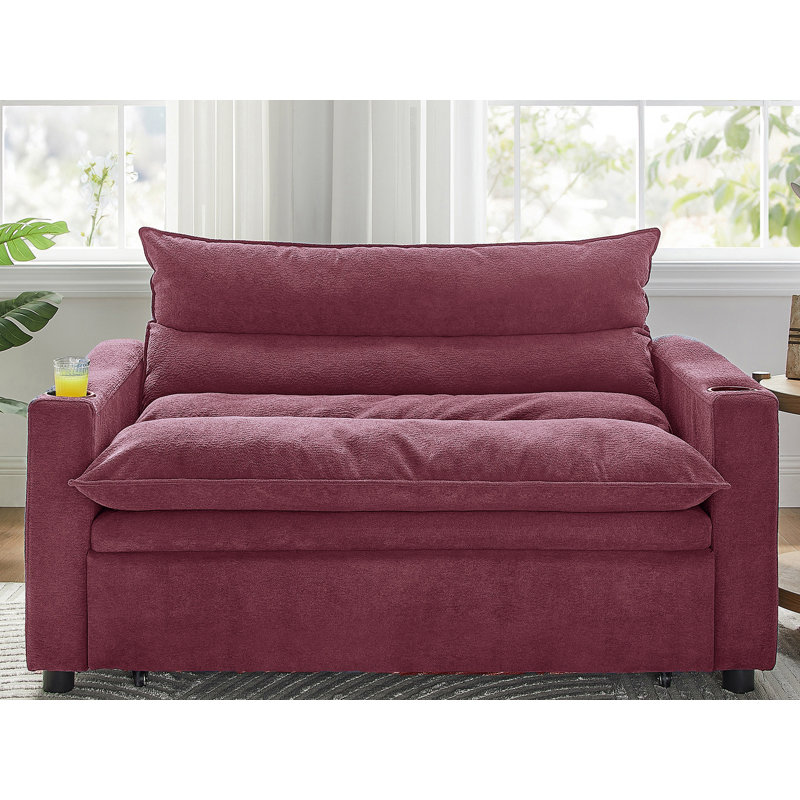 56'' Small Loveseat Pull-Out Sofa Bed With Adjustable Backrest, Red