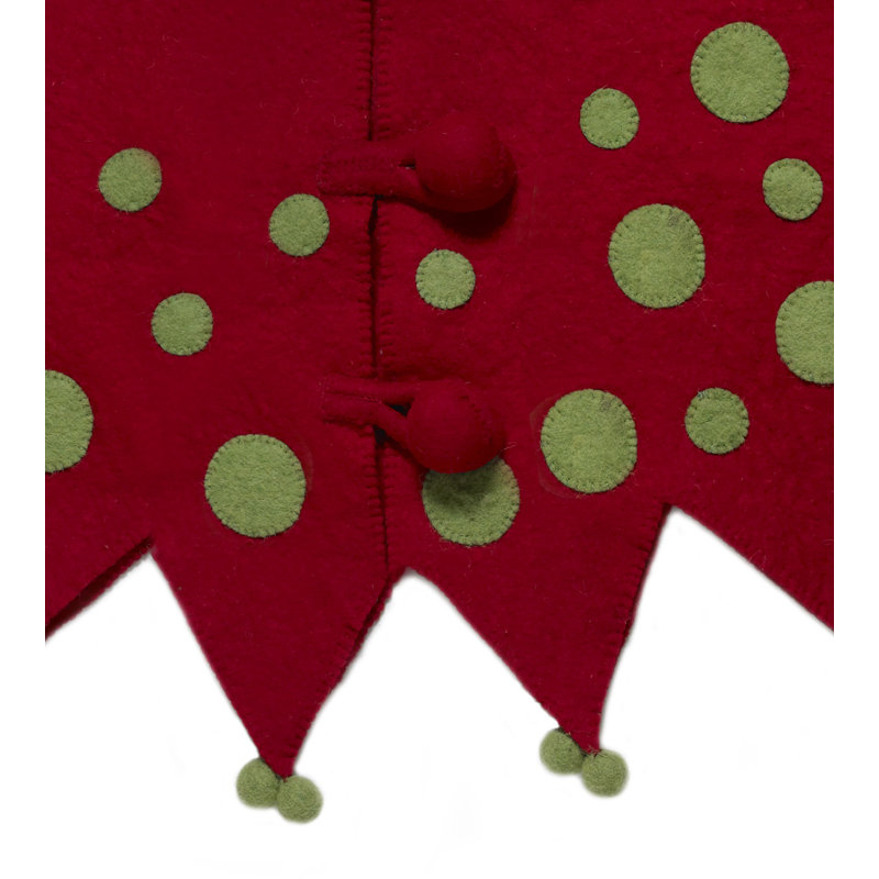 Handmade Felt Christmas Tree Skirt - Jester in Red and Green - 60"