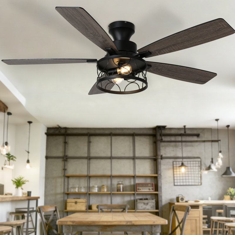 Ventilateur de plafond encastré industriel 52 po à 52 pales avec ensemble d'éclairage et ventilateur à télécommande 6 vitesses pour salon