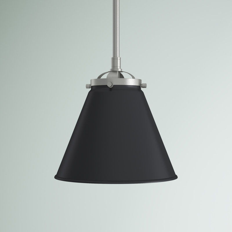 Luminaire suspendu conique à 1 lumière Donovan, Ampoule non incluse, Noir mat, Nickel satiné brossé