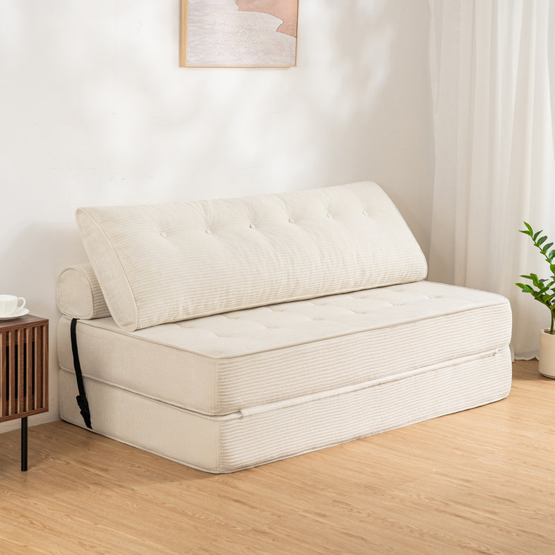 Boneless Folding Sofa Bed, 3-in-1 Convertible Corduroy Sleeper Sofa, 33.2" H x 59.06" W x 31.5" D, 2, White