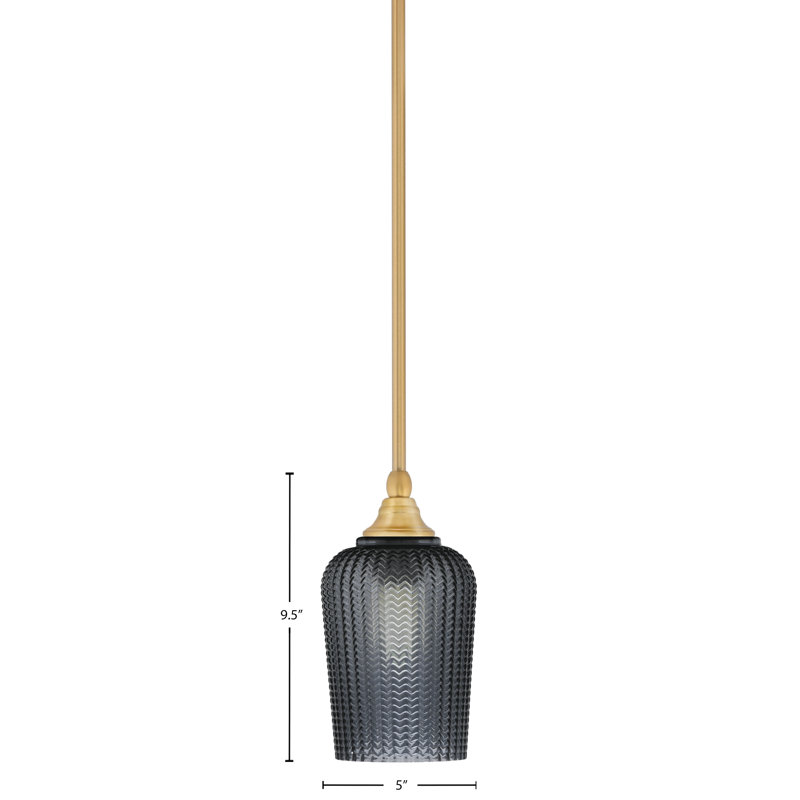 Mini-luminaire suspendu suspendu au fini nouvel âge avec verre texturé de 5 po, Fumée