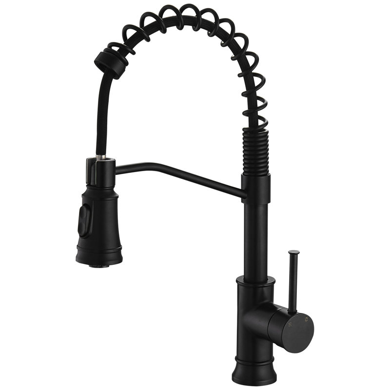 Robinet de cuisine contemporain noir avec poignée rétractable à une poignée pour revêtement d'évier