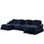 Canapé modulaire classique en U à 4 places avec accoudoirs évasés, jupes de plis à volants amovibles et pieds fuselés, repose-pieds en chenille bleue avec repose-pieds en nuage