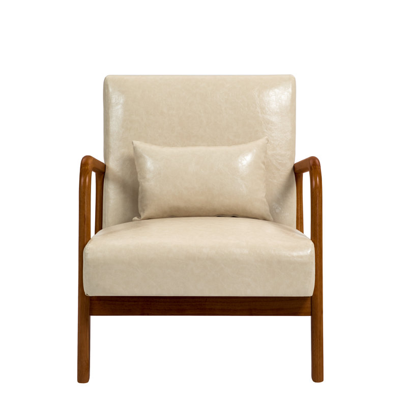 Jyrin 64.5Cm Wide Armchair, Dark Brown Wood, Chanton Cream White Faux Leather