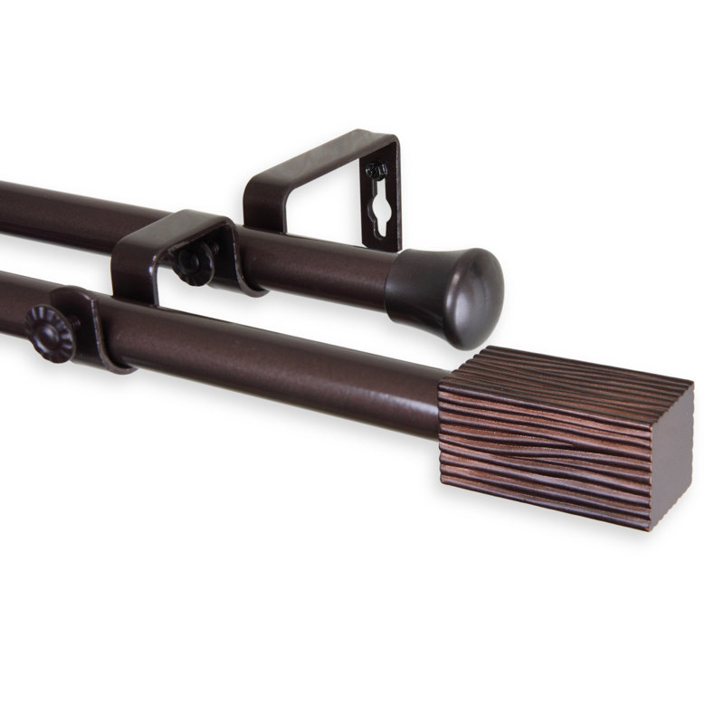 Anzalone Stainless Steel Adjustable Double Curtain Rod, 120" - 70", Cocoa