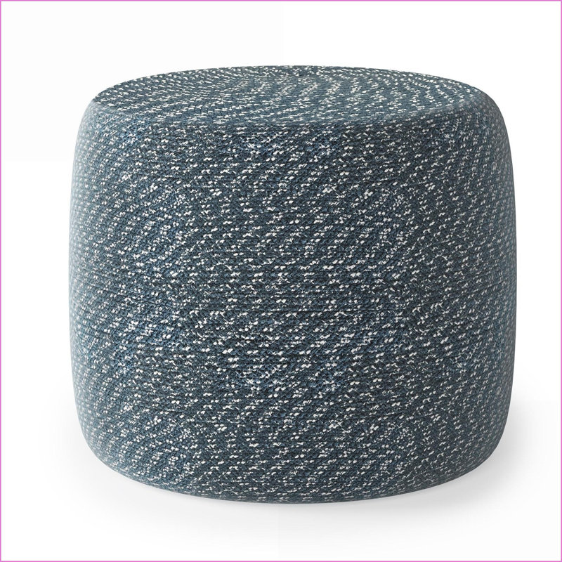 Pouf rond en coton tressé Bayley - bleu égéen / naturel | Bleu | Rond, Tissu bleu