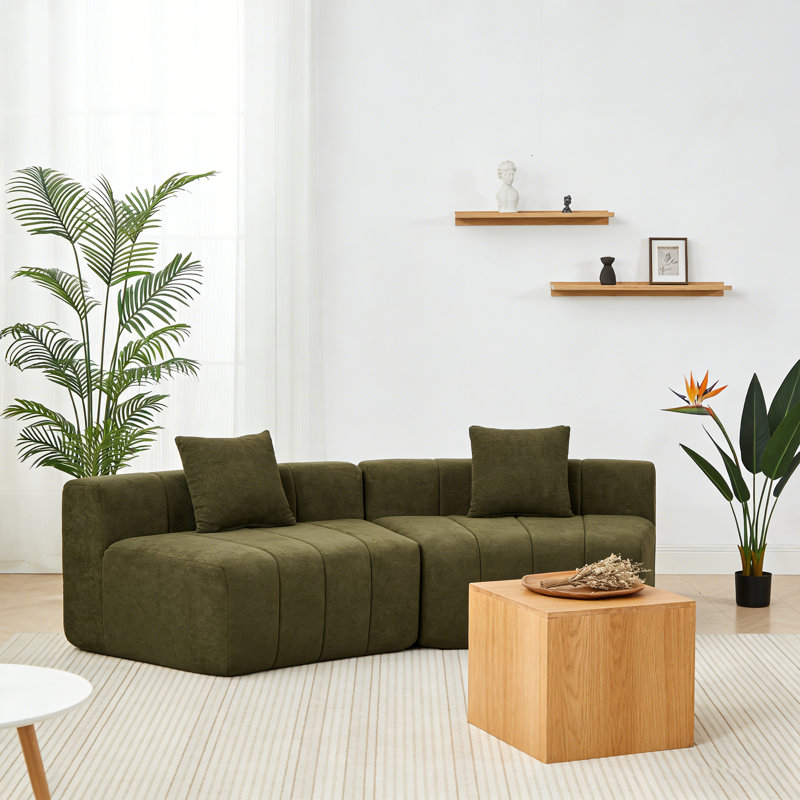Canapé modulaire courbé Chenille, Vert
