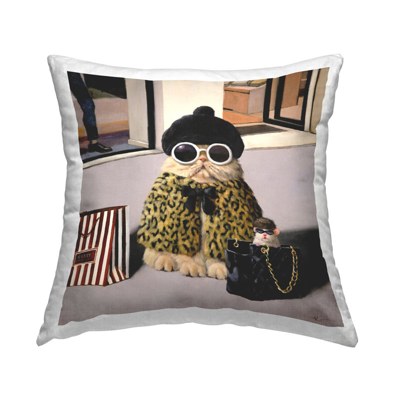 Coussin décoratif imprimé à la main Sassy Glam Cat Designer