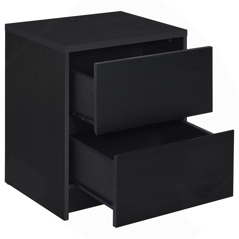 Table de chevet à 2 tiroirs Geary avec lumières DEL et USB, Noir