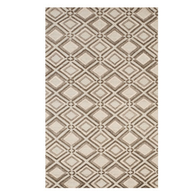 Hensley Captivating Beige Hand Knotted Wool Contemporary Geometric Handmade Area Rug
