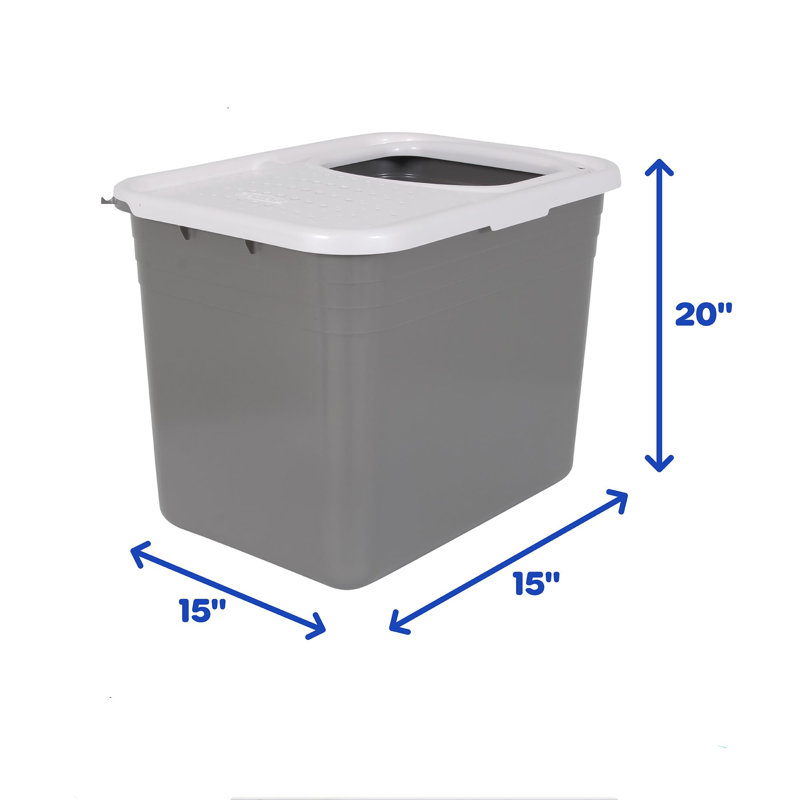 Gray and White Plastic Top Entry Cat Litter Box